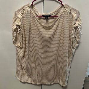 Ralph Lauren Women's Metallic Striped Short Sleeve Top Beige